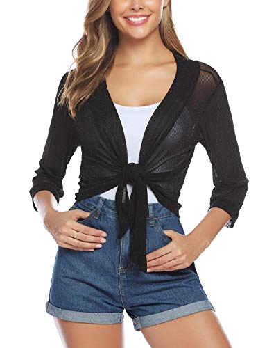 iClosam Womens Sheer Shrugs for Dresses Shorts Sleeve Cropped Bolero Shrugs Summer Mesh Open Front Cardigans Navy Blue L