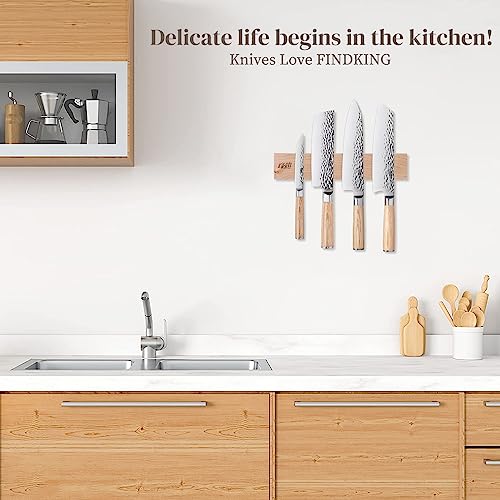 FINDKING Wood Magnetic Knife Strip, Magnet Utensil Holder for Wall, Refrigerator, Wooden Rack for Kitchen Knives, No Drill (Beige, 12 Inches, Without Knives)