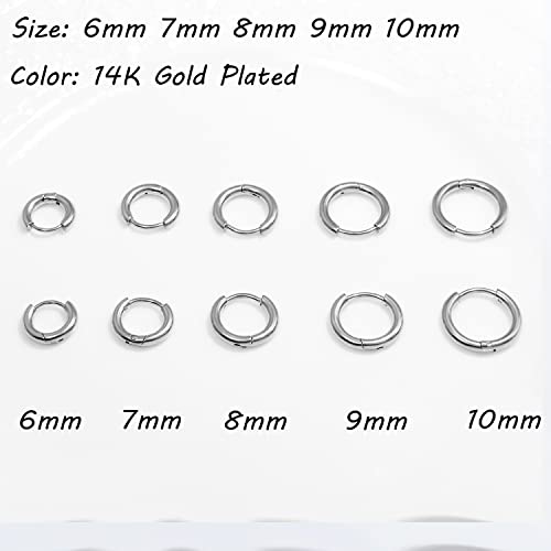 Small Gold Hoop Earrings Lightweight: Hinged Huggie Hoop Earrings for Lobe Cartilage Helix Tiny Hoops Earrings in Gold Plated for Women Men (Set of 1-5 Pairs)