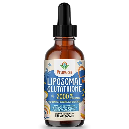 Prunucis 2000MG Liposomal Glutathione Liquid, 98% Absorption, Glutathione Liquid Supplement, Active Form L- Glutathione, Powerful Antioxidant Non-GMO for Immune System, Aging Defense, Detox, 2 FL.OZ