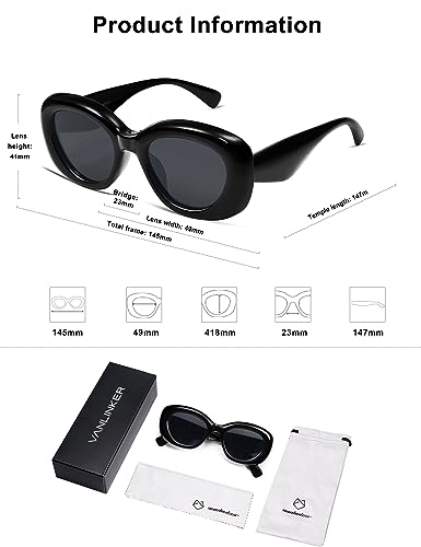 VANLINKER Black Trendy Thick Round Inflated Sunglasses for Women Men Retro Chunky Oval Polarized Shades VL9742