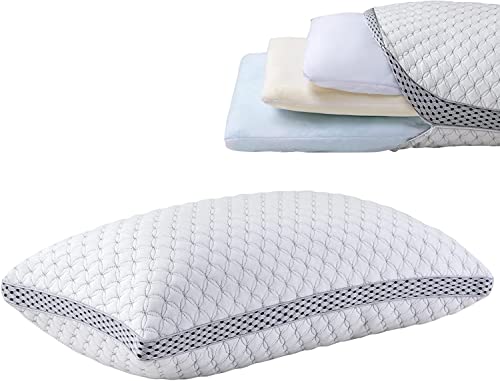 LBRO2M 3 Layer Adjustable King Size Bed Pillows, Adjust Firmness & Loft,Memory Foam Cooling Pillow with Cool Cover (King)