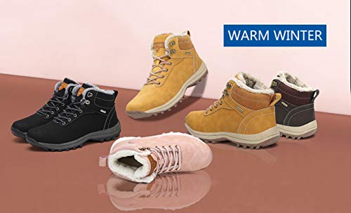 Mishansha Womens Winter Ankle Boots Snow Warm Leather Water Resistant Non-Slip Fashion Mens Hiking Shoes Khaki 15 Women/13.5 Men