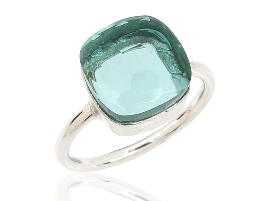 Simple Aquamarine Ring - Silver Statement Ring- Aqua Gemstone Silver Ring- Green Aquamarine Silver Ring- Wedding Silver Ring, Ring for Women