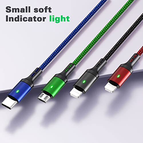Multi Charging Cable, [10ft 2Pack] Fast Multi Charger Cable Braided 4 in 1 Multiple USB Cable Universal Charging Cord with IP/Type C/Micro USB Port for Cell Phones/IP/Samsung/Ps/LG/Tablets/More