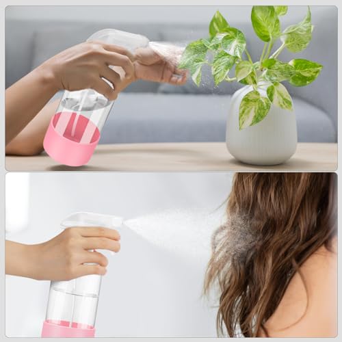 Worldgsb 1 Pack Glass Spray Bottles with Silicone Sleeve, 16 oz Empty Refillable Containers with Adjustable Spray Nozzles, Spray Bottles for Hair, Cleaning Solutions and Plants Pink