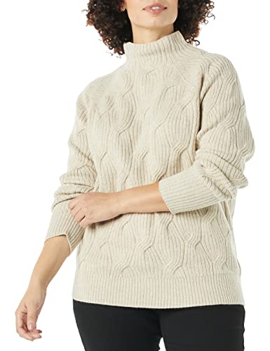 Amazon Essentials Women's Soft Touch Funnel Neck Cable Sweater, Beige, Small