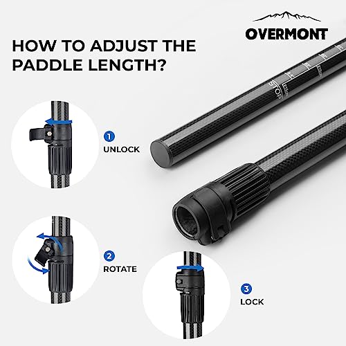 Overmont SUP Paddle Carbon Fiber - 3 Piece Adjustable Stand Up Paddleboard Paddle - Lightweight Adjustable Durable Paddle Oar