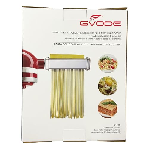 Pasta Attachment for KitchenAid Stand Mixer Included Pasta Sheet Roller, Spaghetti Cutter and Fettuccine Cutter Pasta Maker Stainless Steel Accessories 3Pcs by Gvode