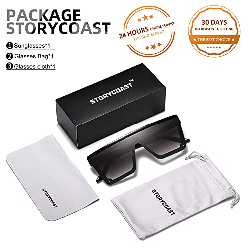 STORYCOAST Oversized Square Sunglasses for Women Men Fashion Siamese Lens Style Flat Top Shield Shades Light Brown-Gradient Brown Lens