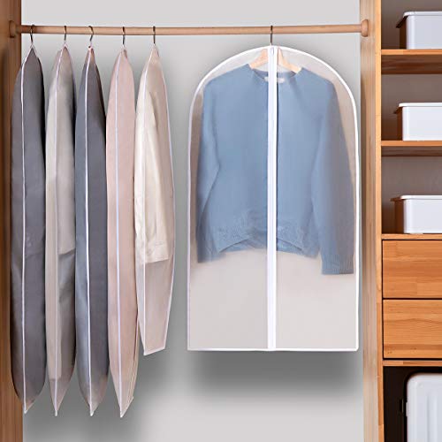 Perber 32" Garment Bags for Hanging Clothes, 10 Packs Suit Bags for Closet Storage, Plastic Waterproof Suit Cover Bags with Zipper for Coats, Shirts (Set of 10)
