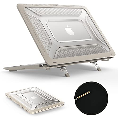 SEYMAC stock Case for MacBook Air 13 inch (2020-2018)[A2337 M1/A2179/A1932], Shock-Absorbing Protection with Folding Stand &Mouse Pad/Bag Case for MacBook Air 13'' (Beige)