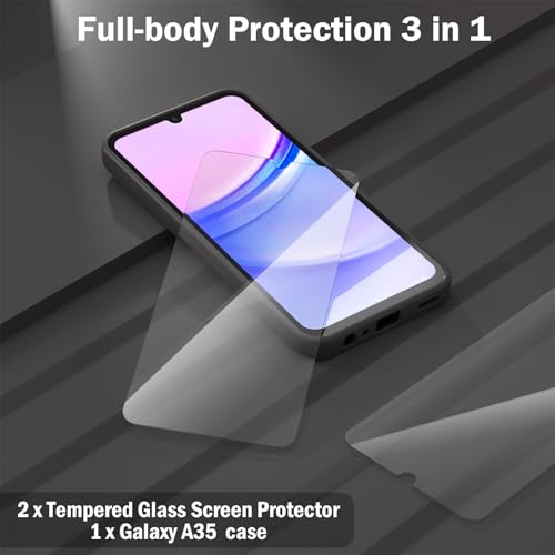 KSWOUS for Samsung Galaxy A35 5G Case with 2 Pack Screen Protector, Liquid Silicone with Soft Anti-Scratch Microfiber Lining Shockproof Protective Cover for Galaxy A35 5G Silicone Phone Case Black