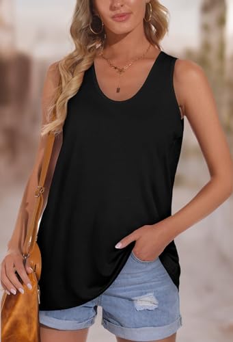 OFEEFAN Black Tank Tops for Women Basic Sleeveless Shirts for Summer S