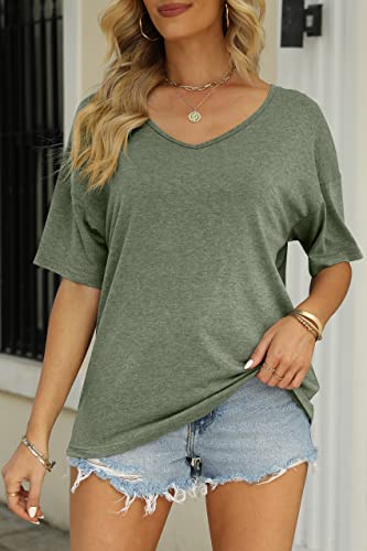 MIROL Women's Half Sleeve T Shirts Fashion V Neck Oversized Loose Tops Solid Casual Basic Blouses