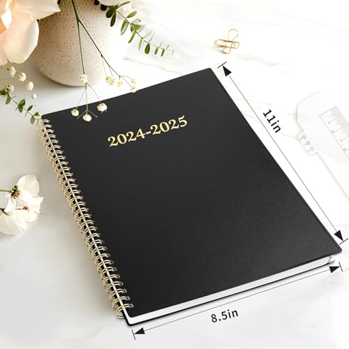 2024-2025 Academic Planner, Annecy Weekly ＆ Monthly Planner from Jul. 2024 – Jun. 2025, 8.5"x11" School Year Daily Planner with Monthly Tab, Waterproof PVC Cover, Spiral Bound, Pocket, Bookmark, Black