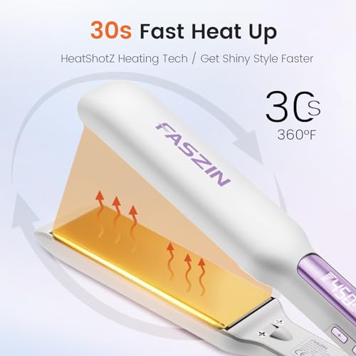 Faszin Professional Hair Straightener, 1.65inch Wide-Plate, Titanium Negative Ion Flat Iron, 30s Rapid Heating, LED Real-Time Temp Display, Wide Voltage & 10 Adjustable Temperature Levels (260-450℉)
