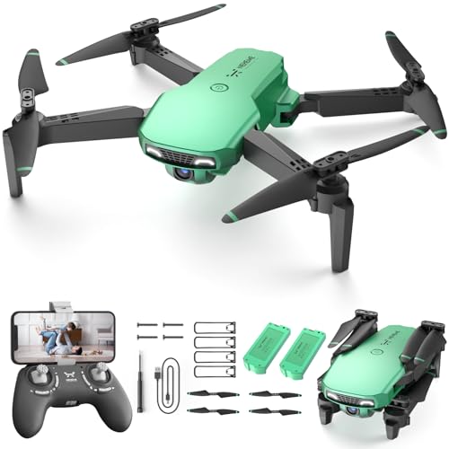 NEHEME NH525 Drone with Camera for Kids, Foldable Mini Drones Toys for Boys with 1080P HD Camera, Christmas Birthday Holiday Gifts ideas for Boys, One Key Start, 2 Batteries, Upgraded Version, Green