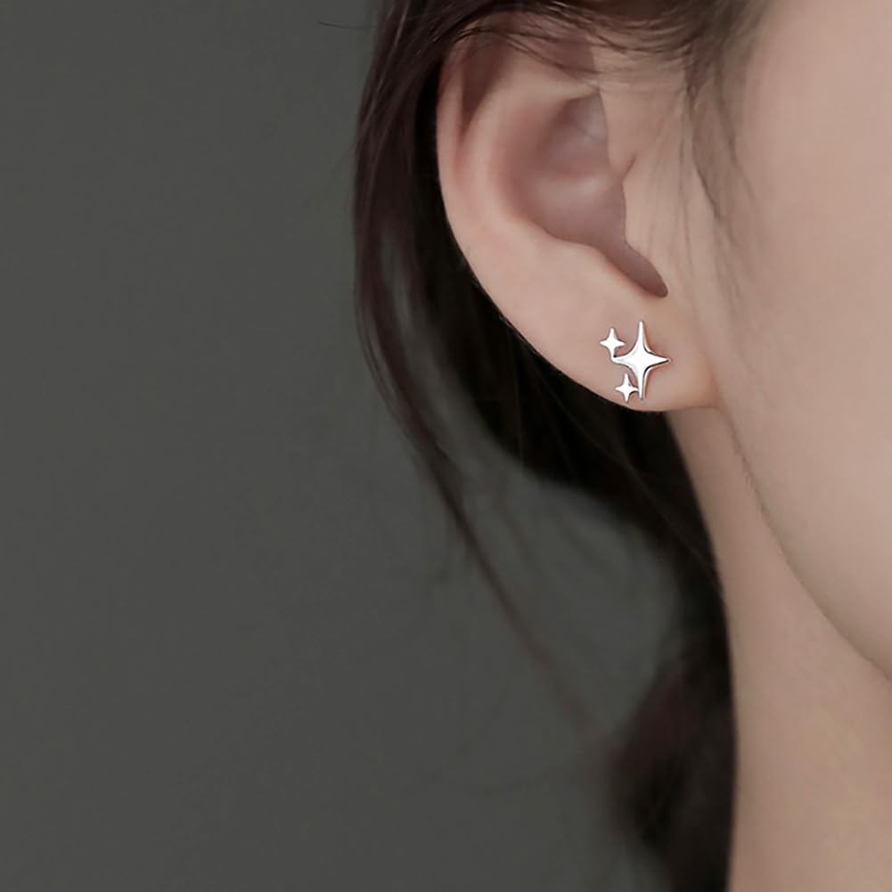 Sterling Silver Earrings Star Stud Earrings for Women Teen Girls Trendy Hypoallergenic Small Post Pierced Studs Earrings Jewelry Gifts (3 Stars)