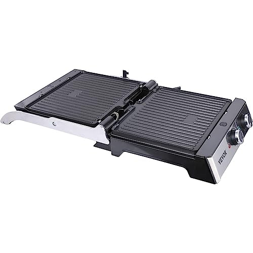 VEVOR Electric Contact Grills, 1500W Indoor Countertop Panini Press, Sandwich Maker with Non Stick,2 Reversible Iron Cooking Plates,0-446℉ Adjustable Temperature Control,Timer Function,120V