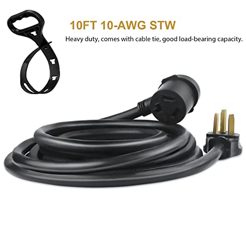 10FT 3 Prong Dryer Extension Cord, 30 Amp NEMA 10-30P to 10-30R EV Extension Cord for Dryer Power Extension and Level 2 EV Charging, 125V/250V 10 AWG STW ETL Listed (Black)