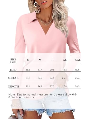 ORANDESIGNE Women's Long Sleeve Polo Shirts Casual Color Block V Neck Tops Fall Collar Ladies Tunics Tees