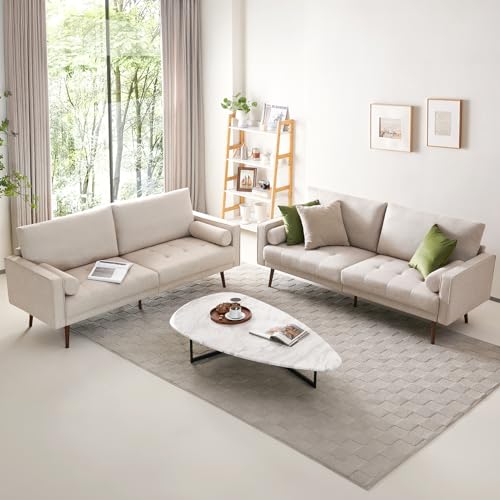 Vonanda Sectional Couch Sofa, L Shaped Couch Leather Sofa with Reversible Chaise and Bolster Pillows, Faux Leather Couch Small Couches for Living Room, Apartment and Small Space, Caramel