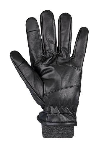 Dockers Men's Leather Gloves with Smartphone Touchscreen Compatibility, Black Cuffed, Medium