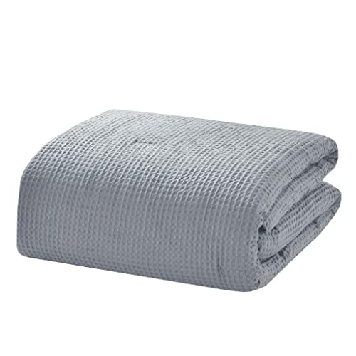 Chezmoi Collection Wilmer 3-Piece Waffle Weave Comforter Set - Soft and Cozy All Season Bedding Set, Full, Gray