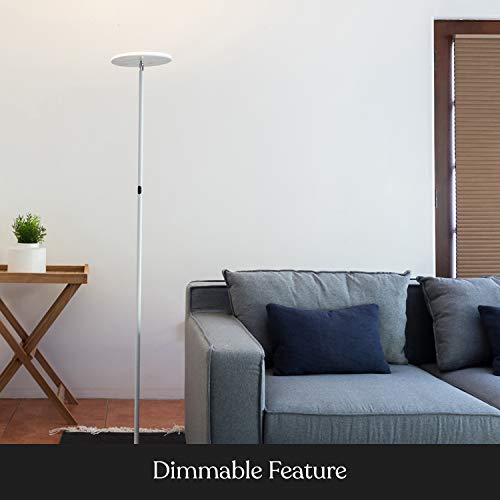 Brightech Sky Flux Dimmable LED Floor Lamp – Super Bright Floor Lamp for Living Room and Offices – Torchiere Standing Lamp with 3 Light Options, Tall Lamp for Bedroom Reading and More - White