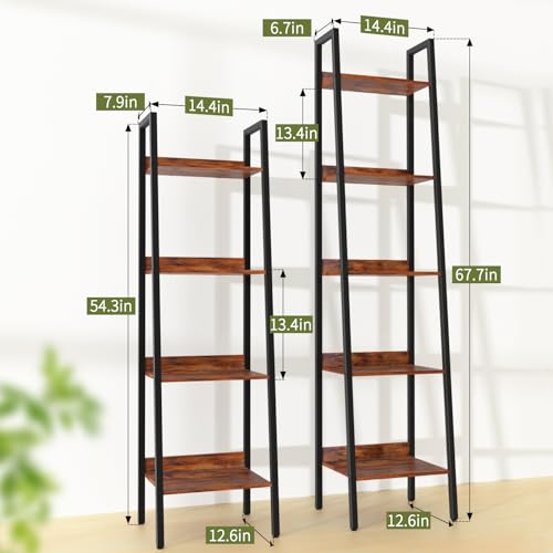 Yoobure Ladder Shelf, 4 Tier Tall Ladder Bookshelf Corner Shelf, Industrial Book Shelf Ladder Bookcase Narrow, Standing Storage Shelves Display Shelf for Bedroom Living Room Office Kitchen Bathroom