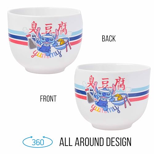Silver Buffalo Lilo and Stitch Yummy Ceramic Ramen Noodle Rice Bowl with Chopsticks, Microwave Safe, 20 Ounces