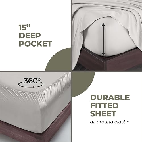 Superior Modal from Beechwood 400 Thread Count Bed Sheet Set, 1 Elastic Deep Pocket Fitted Sheet, 1 Flat Sheet, 1 Pillowcase, Silky Soft Cool Bedding Essentials, Sateen Weave, Twin XL, Grey