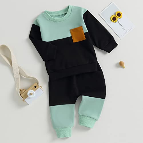 kacubwyy Toddler Baby Boy Outfits Long Sleeve Pocket Pull On Sweatshirt Solid Pants Infant Fall Winter Clothes Set