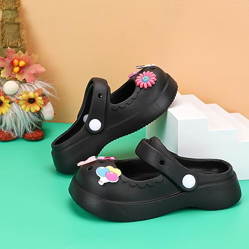 Kids Clogs Girls Mary Jane Garden Clogs Toddler Cartoon Slide Sandals Slip-on Beach Pool Water Shoes with DIY Charms Pink