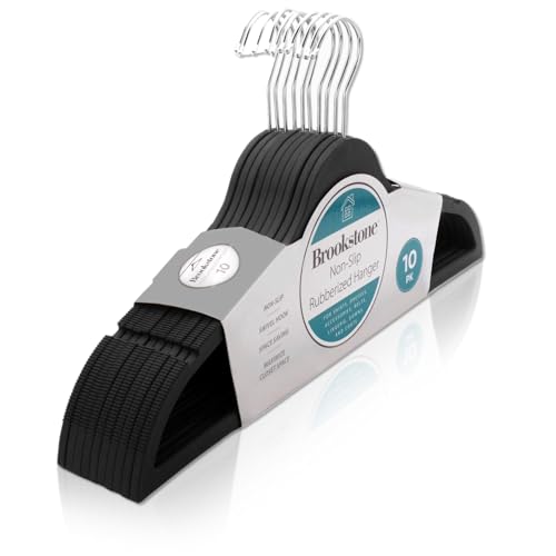 BROOKSTONE, 10 Pack [Non-Slip] 3D Rubberized Hangers, Ultra Slim Lightweight Design, Heavy-Duty, Won’t Stain Fabric, Swivel 360° Hook