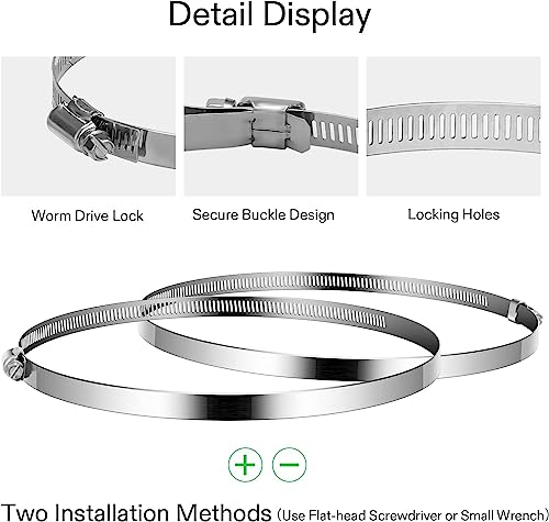 VIVOSUN Stainless Steel Air Ducting Clamps, 4/6/8/12 Inch Adjustable Hose Clamps with Worm Drive for Ducting, Heating, Cooling, Exhaust, and Ventilation (Pack of 2)