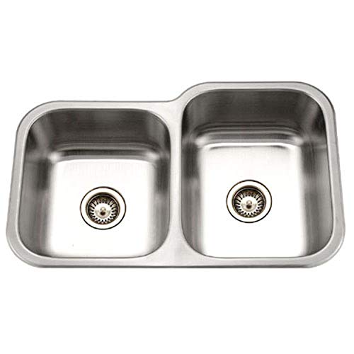 Houzer MEC-3220SL-1 Medallion Classic Series Undermount Stainless Steel 60/40 Double Bowl Kitchen Sink, Small Bowl Left