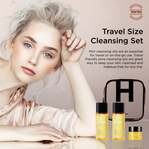 Hanskin PHA Pore Cleansing Oil and PHA Cleansing Balm, Sample Trial Size, Travel Size Mini Makeup Remover Set, Gentle Blackhead Cleanser for Sensitive Skin [30 ml/Pack of 2] + [8g/PHA Balm]