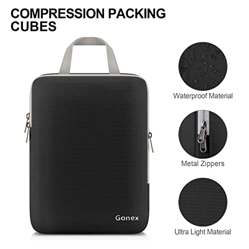 Gonex Compression Packing Cubes, 4pcs Expandable Storage Travel Luggage Bags Organizers (4 PCS White)