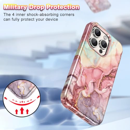 Btscase for iPhone 15 Plus Case 6.7 inch (2023), Marble Pattern 3 in 1 Heavy Duty Full Body Shockproof Hard PC+Soft Silicone Drop Protective Women Girls Cover for iPhone 15 Plus, Blue Gray