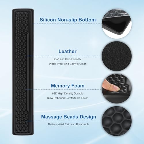 4 Pcs Keyboard Stand with Ergonomic Wrist Rest Set, Acrylic Keyboard Holder for Desk with Carpal Tunnel Wrist Support Coaster, Memory Foam Mouse Pad Keyboard Riser for Desktop/Computer(Black Leather)