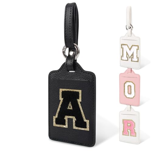 Initial Letter Luggage Tags for Suitcases, Personalized Letter Luggage Bag Suitcase Identifier Name Tag, Cute PU Leather Travel Luggage Tags, Bag Tags for Luggage Handbags School Bags(Black-Black N)