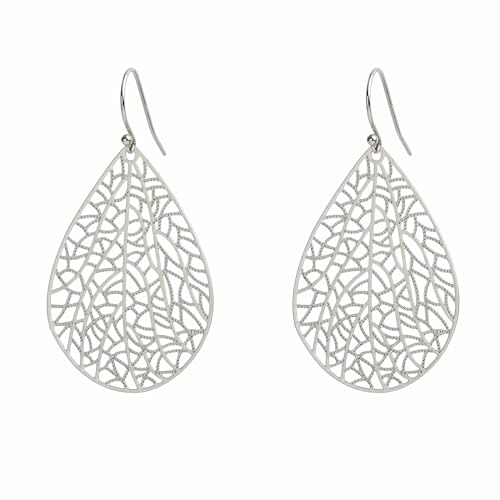 Handmade Filigree Teardrop Dangling Earrings for Women, 925 Sterling Silver Hooks Exquisite Leaf Earrings for Gift