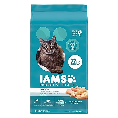 IAMS Proactive Health Indoor Weight Control & Hairball Care Adult Dry Cat Food with Chicken & Turkey, 22 lb. Bag