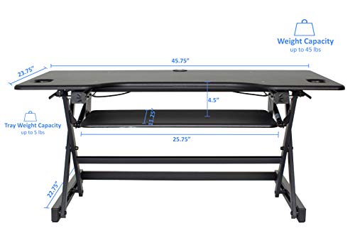 Rocelco 32" Height Adjustable Standing Desk Converter BUNDLE - Sit Stand Computer Workstation Riser with Anti Fatigue Mat - Dual Monitor Retractable Keyboard Tray Gas Spring - Black (R EADRB-MAFM)