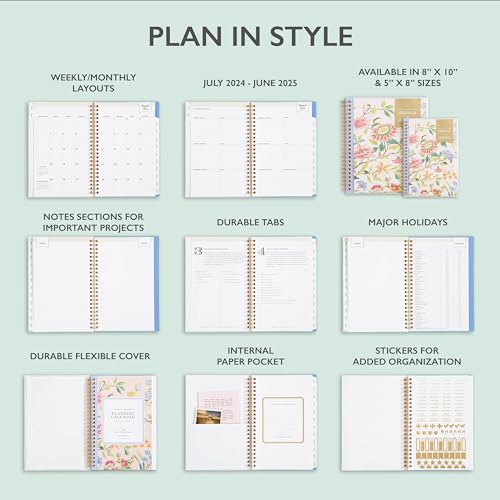 Day Designer 2024-2025 Planner, Academic Year Weekly and Monthly, Integrated with Dated Daily Agenda, Student and Teacher,Purposeful Design, Climbing Floral, 5” x 8”