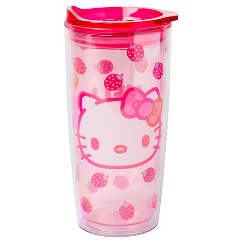 Silver Buffalo Sanrio Hello Kitty Strawberry Double Wall Travel Tumbler with Slide Close Lid, 20 Ounces