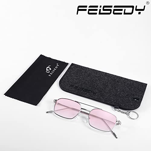 FEISEDY Fashion Square Aviator Sunglasses Women Men Trendy Retro Metal Frame Sun Glasses Candy Color Lens B1036