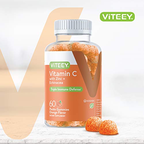 Vitamin C Gummies for Adults & Teens with Zinc & Echinacea - Immune Support Gummies - Immune Booster - Vegan, Gelatin Free, Gluten Free, GMO Free - Tasty Vitamin C Chewable Orange Flavored Gummy